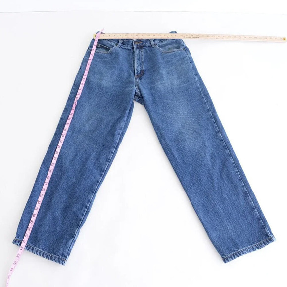 VTG 90S Guide Gear Blue Midwash Plaid Lined Straight Leg 100% Cotton Denim Jeans - Picture 3 of 13